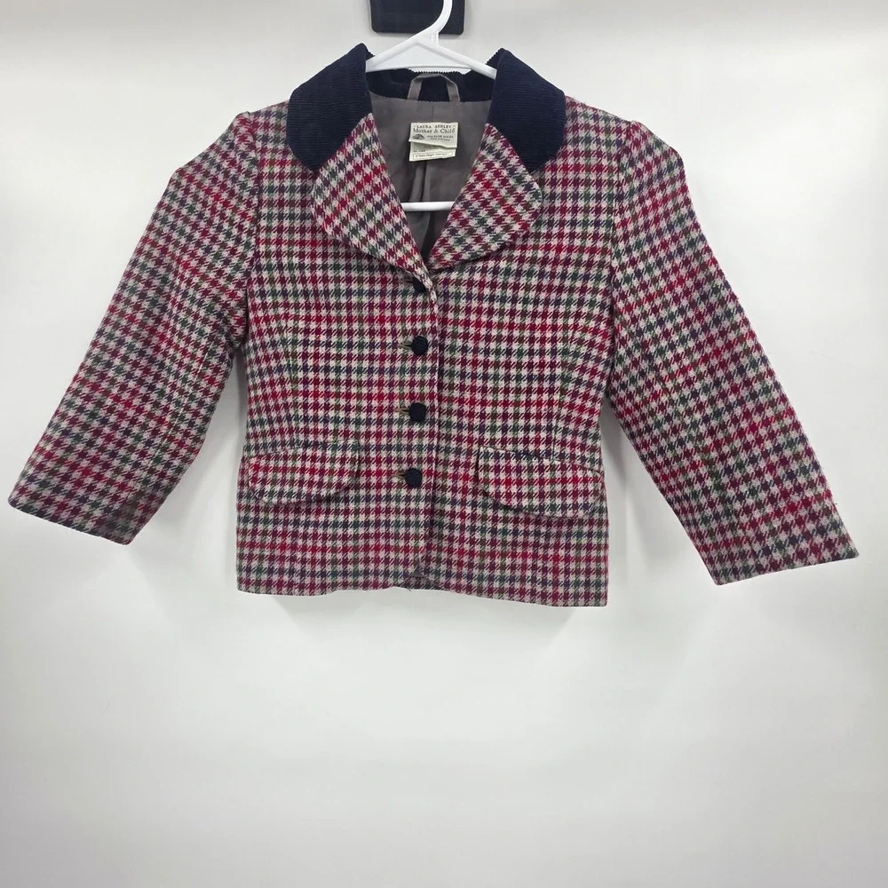 VINTAGE LAURA ASHLEY MOTHER & CHILD HOUNDSTOOTH WOOL BLAZER SIZE 4 YEARS RARE